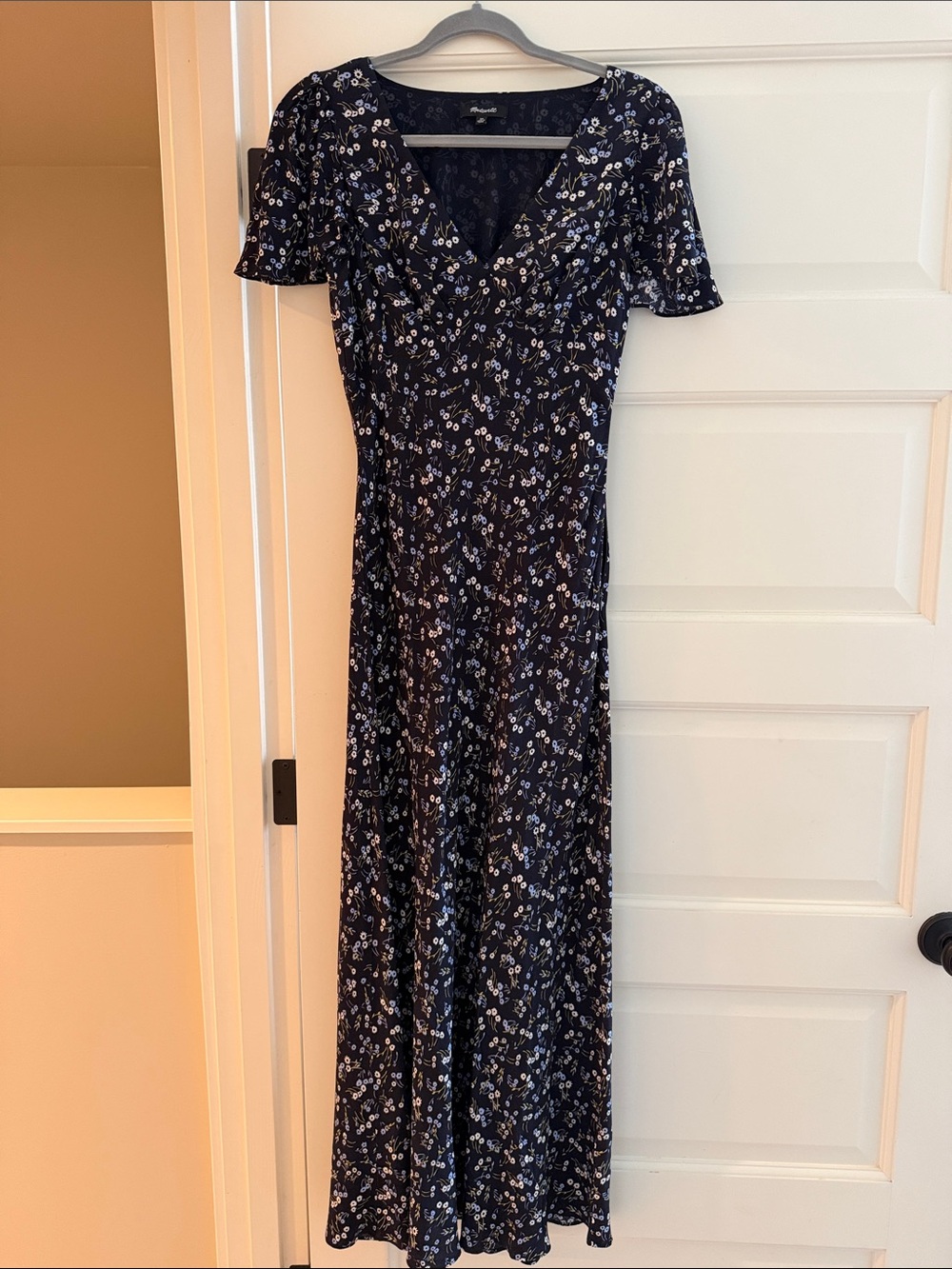 Madewell Floral V-Neck Navy Maxi Dress
